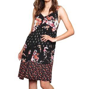 Bila Boho Floral Mixed Print Tiered Mini Dress XL Black Sleeveless Romantic soft